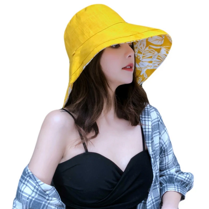 

Wide Brim Sun Hat UV Protection Caps Double-Sided Women Cotton Bucket Hats Outdoor Sports Summer Ladies Beach Fisherman Hats