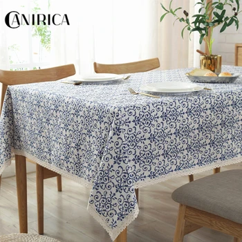

Table Cloth Linen Blue Tablecloth For Kitchen Decoration Floral Table Cover Dining Home Decor Rectangular Pastoral Mantel Mesa
