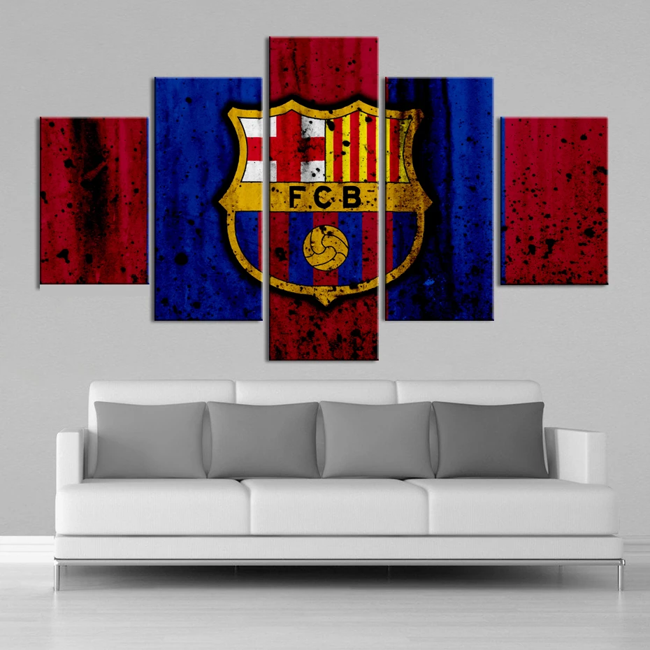 Большой флаг Барселоны Плакаты HD футбольный клуб 5 шт. холст картины Спорт, настенное искусство принты картины Мальчики украшения спальни рамки