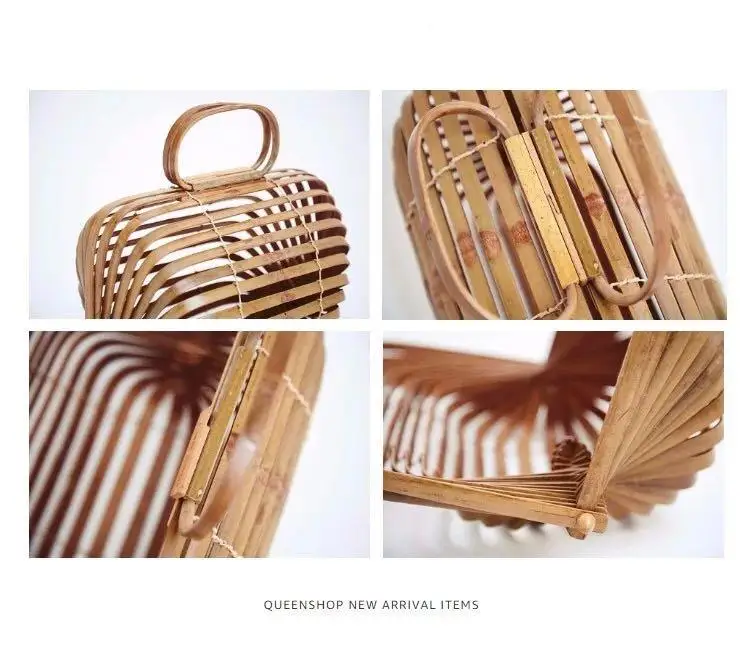 Бамбуковая корзина, Бамбуковая сумка, женская большая соломенная сумка, летняя открытая сумка, роскошная дизайнерская складная сумка, два цвета