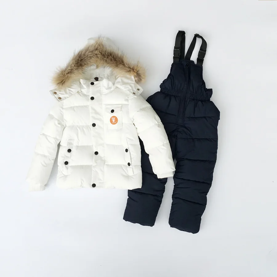 IYEAL комплект детской одежды для русской зимы для маленьких мальчиков, хлопковое пуховое пальто+ комбинезон, ветрозащитный лыжный костюм одежда для малышей - Цвет: Белый