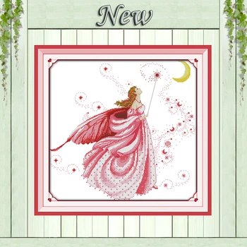 

Only love beautiful girl moon fairy paintings counted print on canvas DMC 11CT 14CT Cross Stitch kits needlework Sets embroidery
