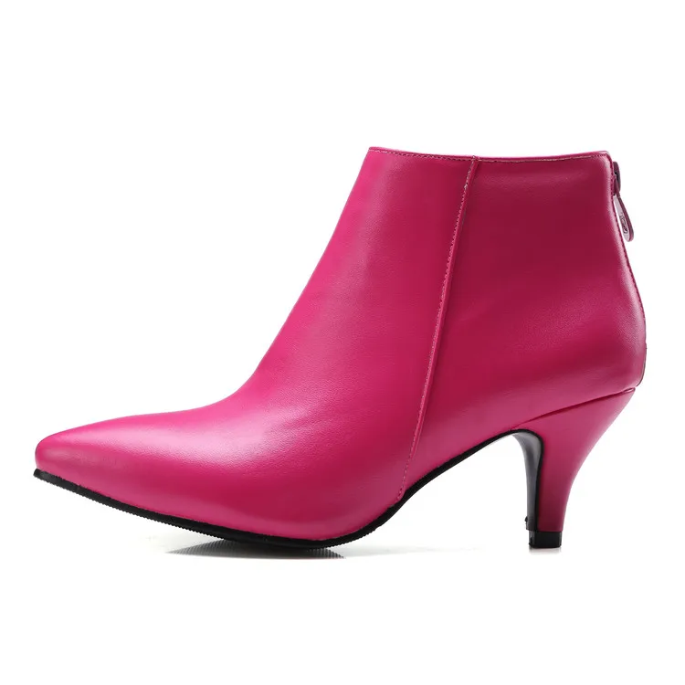 YMECHIC/Осенняя обувь; цвет розовый, черный, бежевый; женские ботильоны на высоком каблуке; выразительные пикантные кожаные женские туфли-лодочки на тонком среднем каблуке; большие размеры
