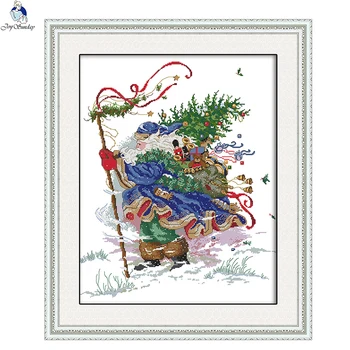 

JoySunday cross stitch kits needlework Music girl Christmas Santa Portrait 14CT 11CT cotton painting gift art factory wholesale