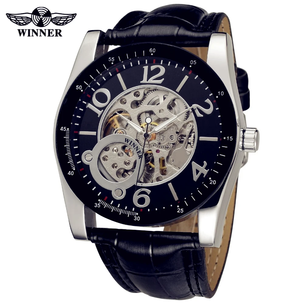 

Fashion WINNER Men Luxury Brand Casual Skeleton Leather Band Watch Automatic Mechanical Wristwatch Gift Box Relogio Releges 2016