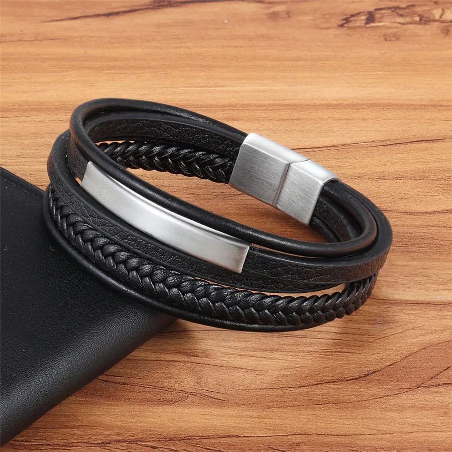 XQNI Wholesale Price Classic Genuine Leather Bracelet For Men Hand Charm Jewelry Multilayer Magnet Handmade Gift For Cool Boys
