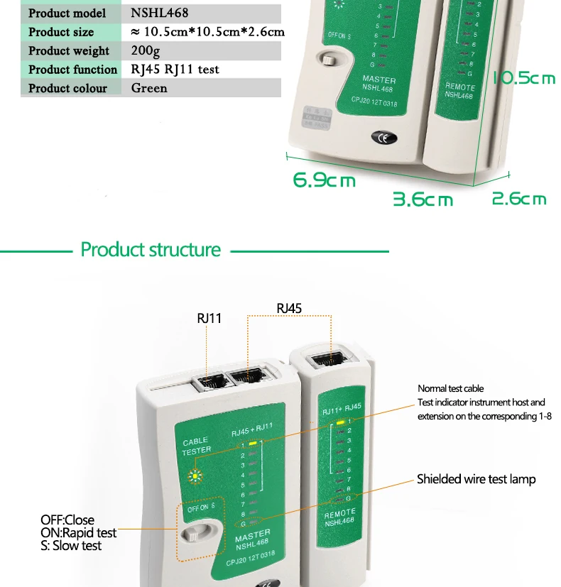 KELUSHI NSHL468 RJ11 RJ45 сетевой Кабельный тестер телефонных линий многофункциональный с высоким качеством