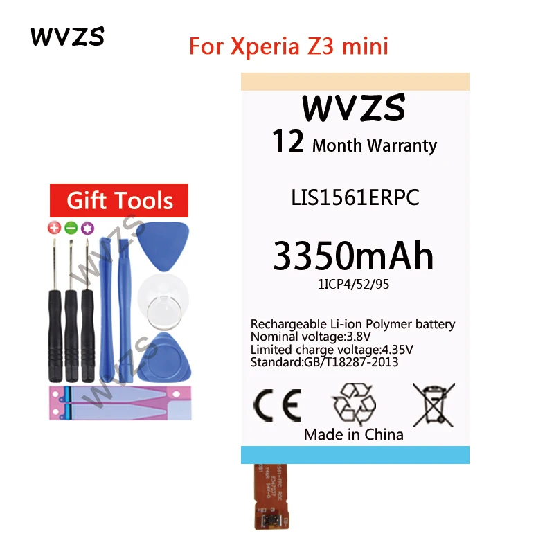 

wvzs 3350mAh Li-Polymer Battery LIS1561ERPC For Sony Xperia Z3 Compact Z3c mini D5803 D5833 For C4 E5303 E5333 E5363 E5306