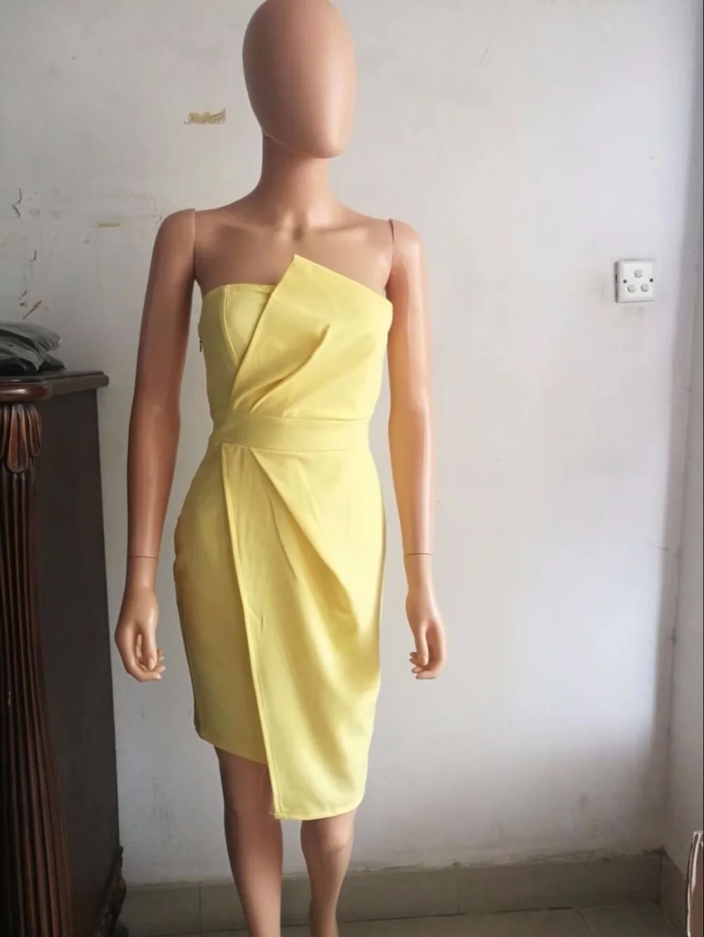 

2018 new arrivals summer women dress wholesale yellow fold front party dress dropshipping