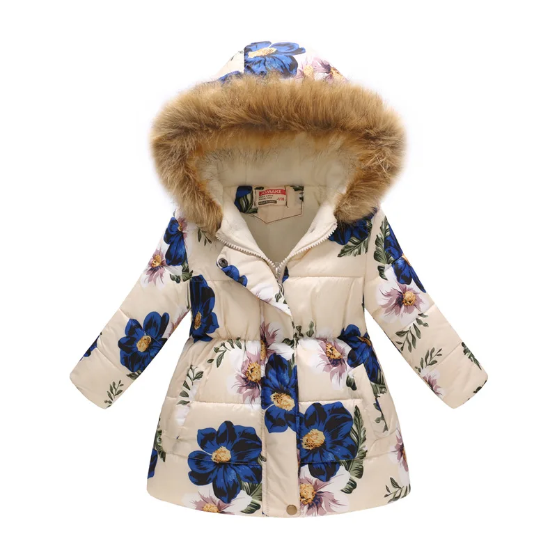 Куртки для маленьких девочек; осенне-зимнее длинное пальто для девочек; плотное хлопковое пальто с принтом; детская одежда; детская теплая верхняя одежда с капюшоном; пальто - Цвет: Золотой