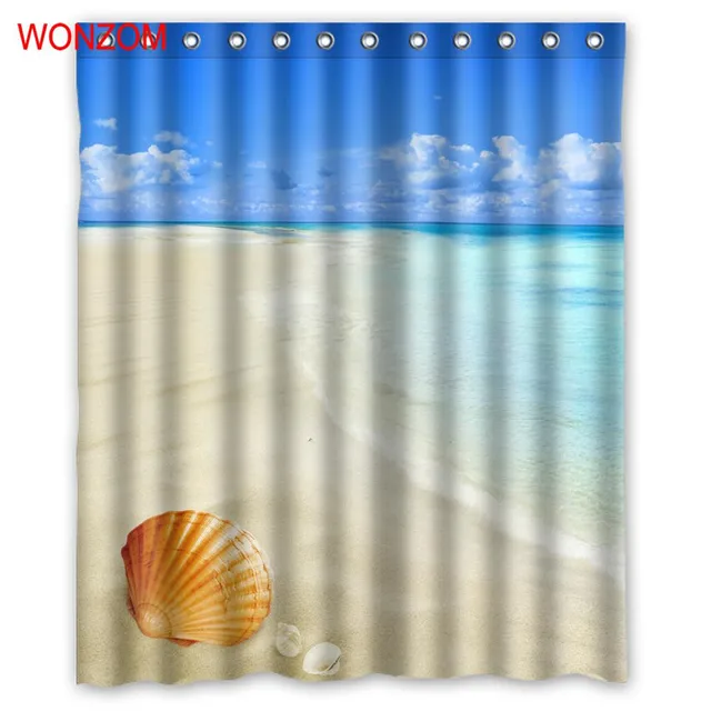 Wonzom 1pcs Shell Waterproof Shower Curtain Pearl Bathroom Decor Wonzom 1pcs Shell Waterproof Shower Curtain Pearl Bathroom Decor Beach Decoration Scenery Cortina De Bano 2017
