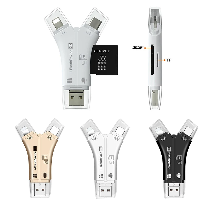 4 в 1 i флеш накопитель USB Micro SD и TF кардридер адаптер для iPhone 5 6 7 8 Plus iPad Macbook Android