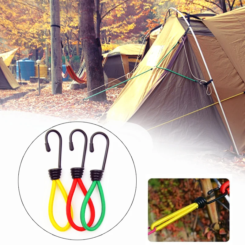 

Tent Hook Random Color Sturdy Outdoor Supplies Elastic Rope Buckle Cord Fastener Practical Latex Fixing Band Camping Carabiner