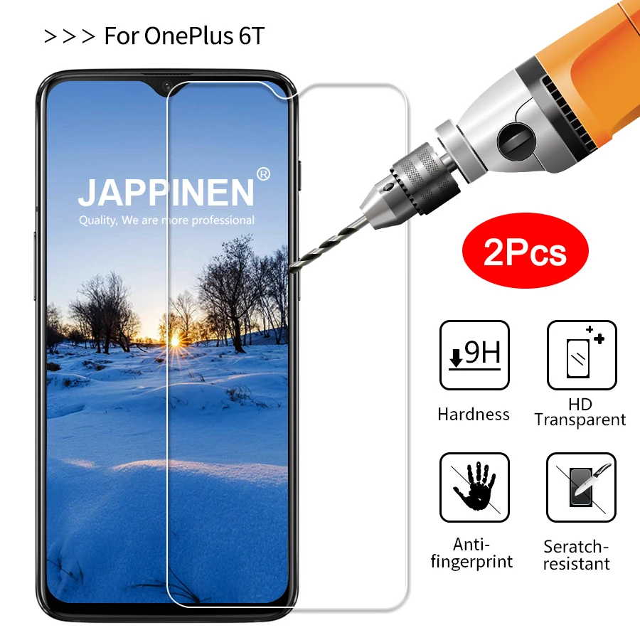 Jappinen 2Pcs/lot Tempered Glass for OnePlus 6T Screen Protector 9H 2.5D Explosion Proof Protective Film | Мобильные телефоны и