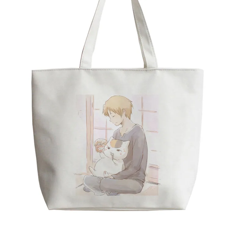 

Natsume's Book of Friends Takashi Natsume Funny cat Japanese Anime Canvas Tote bags Cartoon Shopping bag school AN160
