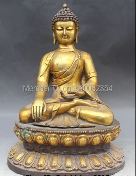 

16" Tibet Buddhism Fane Bronze Gilt Shakyamuni Sakyamuni Amitabha Buddha Statue