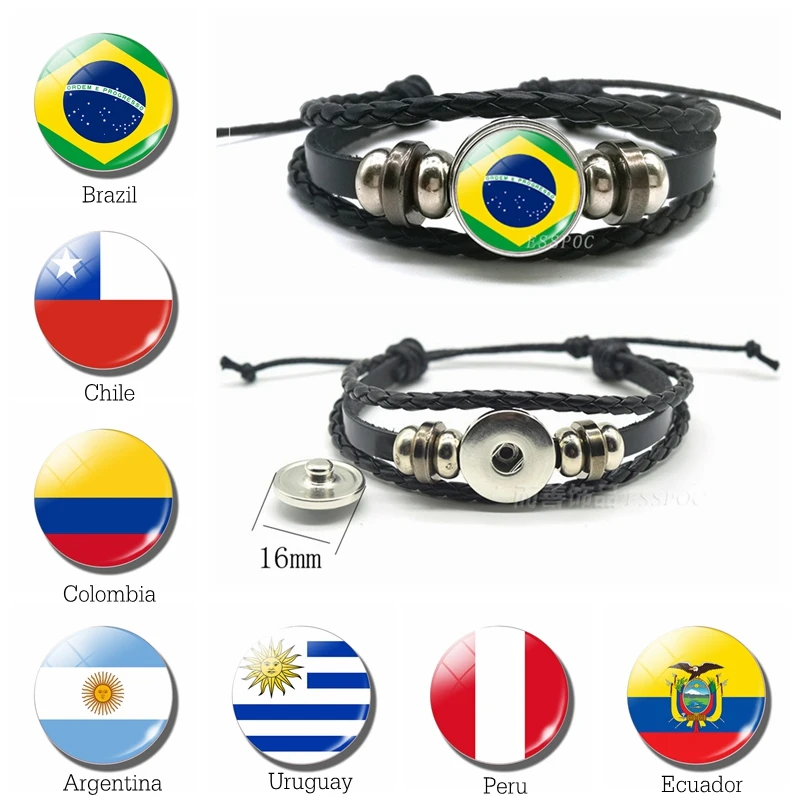 

Hot Countries Flag Bracelet Colombia Brazil Chile Argentina Flag Charms Leather Bracelet Men's Fashion Bracelet Gifts for Men