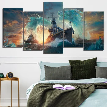 

5 Piece World of Warships Game Poster Canvas Painting Wall Art for Home Decor