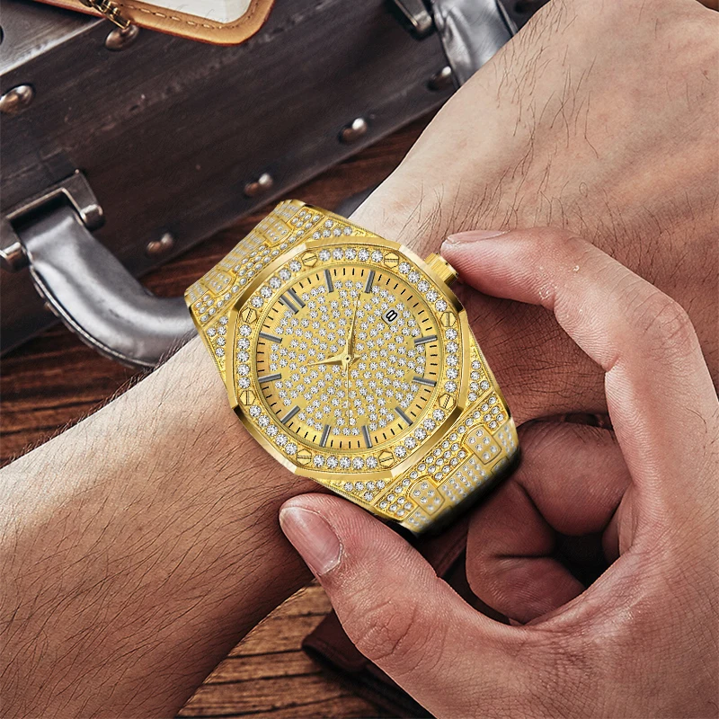 Мужской роскошный бренд часов золотой браслет часы для мужчин сталь мода большой бренд водонепроницаемые кварцевые наручные часы мужские подарок