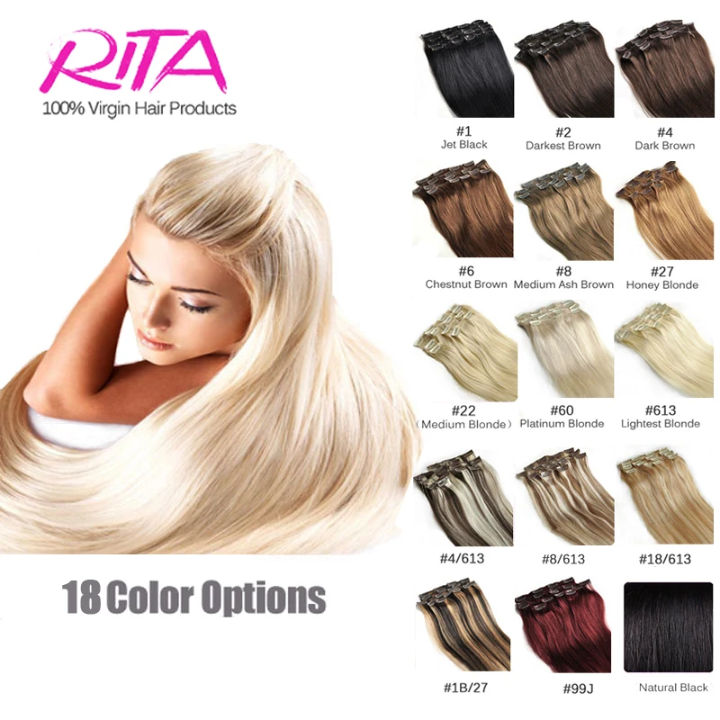 16 Color Available Brazilian Hair Clip In Human Hair Extensions 7pcs Full Head Set Rita Hair Clips Aplique Tic Tac Cabelo Humano