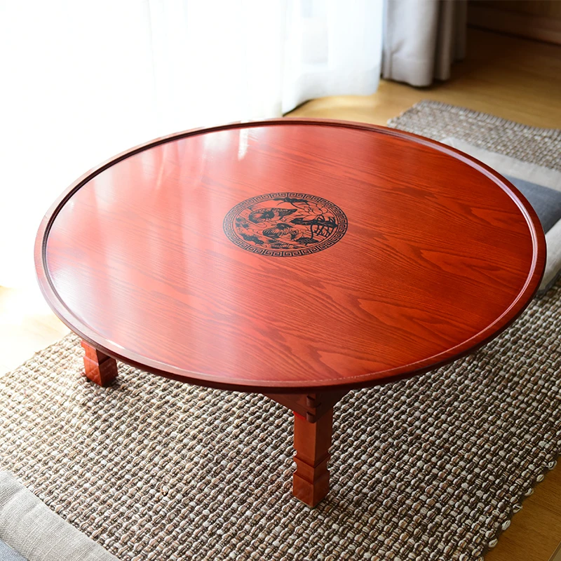 60-90cm Round Korean Coffee Table Folding Leg Asia Antique Furniture
Floor Table for Dinning Traditional Living Room Wood Table