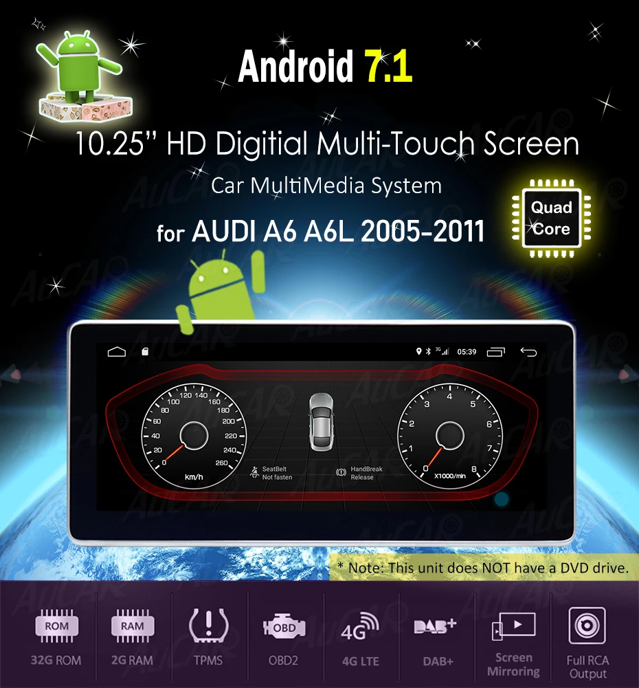 AuCAR Android сенсорный экран Автомагнитола для Audi A6 A6L 2005-gps dvd-плеер Мультимедиа Навигация стерео BT видео аудио 4G ips