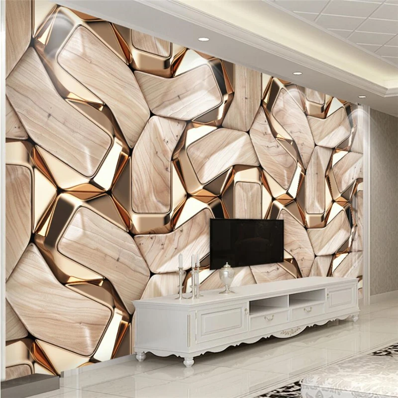 

beibehang Custom wallpaper murals Individuality Abstract geometric three-dimensional Nordic bedroom background Golden frescoes