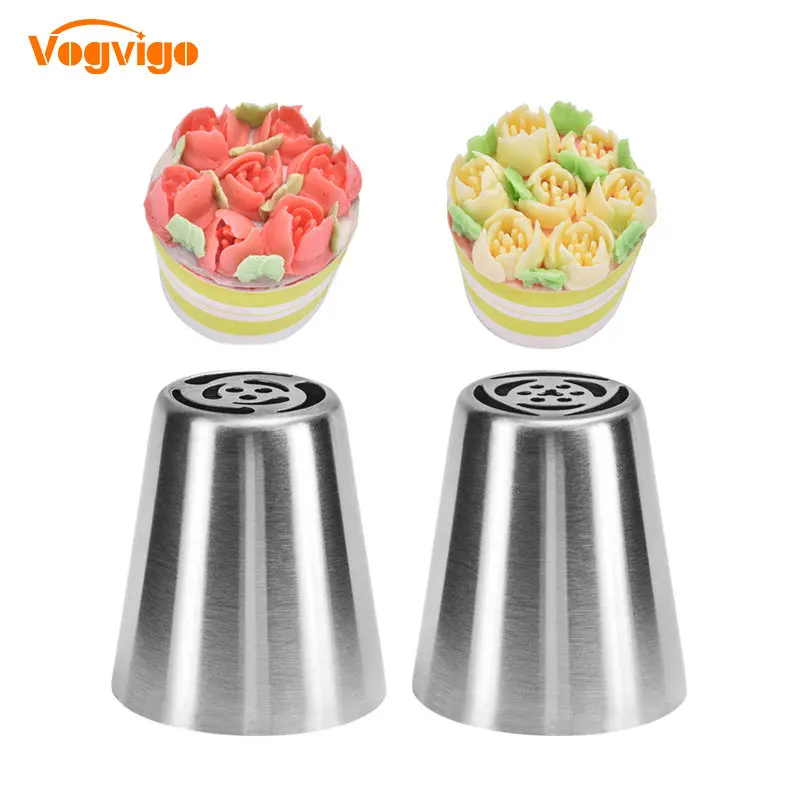 

VOGVIGO 2PCS 304 Stainless Steel Icying Nozzle Cake Decorating Tools Dessert Decorators Cake Flower Mold Nozzles Tool