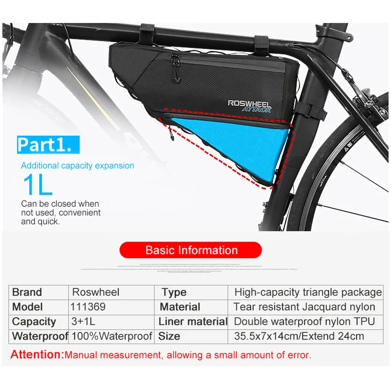 Top ROSWHEEL ATTACK Series 121371 Waterproof Bag Top Front Frame Tube Triangle-Bag 3