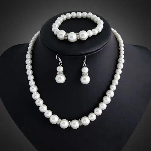 

Hot selling> New Fashion Bridal Jewelry Set Pearl Necklace Stud Earring Bracelet Set 5RT56 -Bride jewelry free shipping