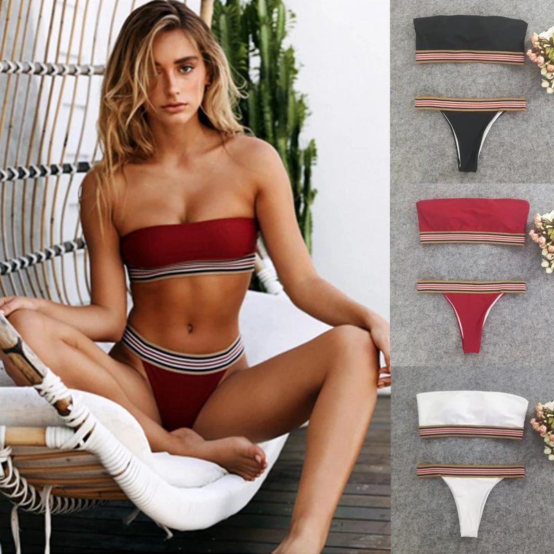 striped strapless bikini