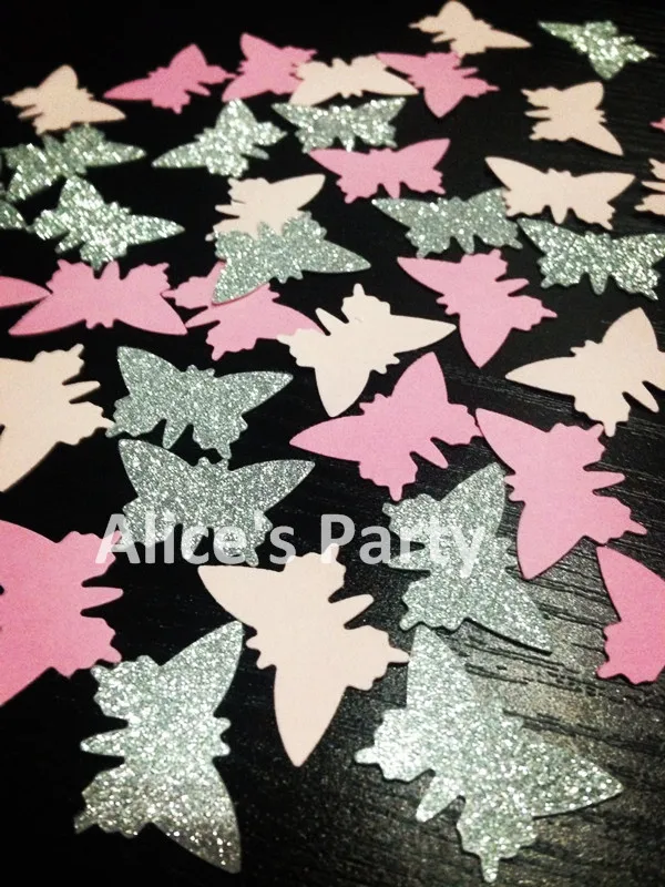 

Hand punched 400pcs Silver Pink Butterfly Paper Confetti Baby Birthday Party Table Setting Scatter Wedding Confetti Decoration