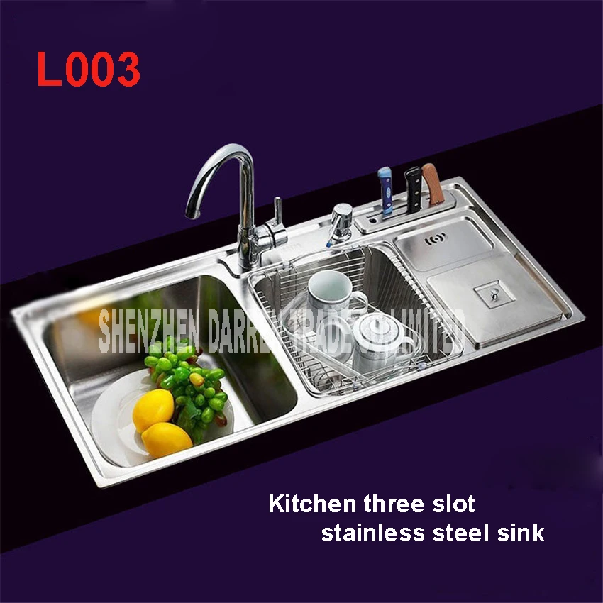 91*43*21cm Topmount / Triple Bowl Undermount Stainless Steel Kitchen