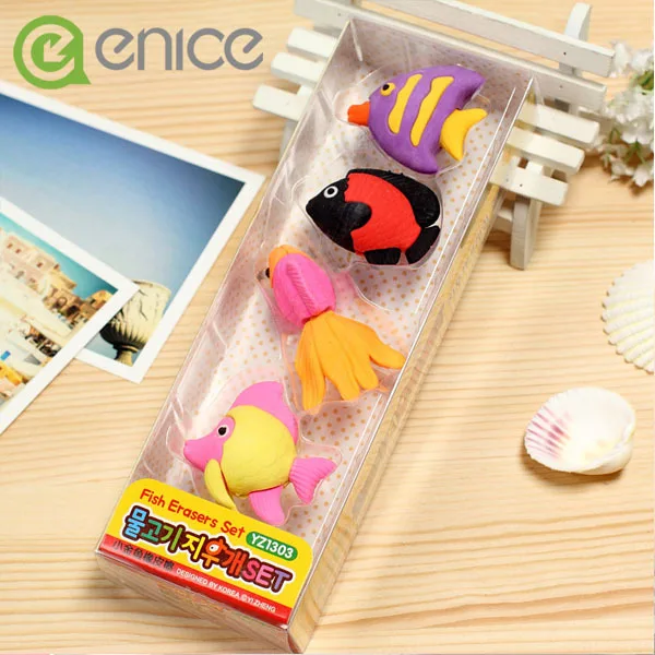 Erasers for Kids 4pcs/Lot Color Cute Animal Fish Erasers School
