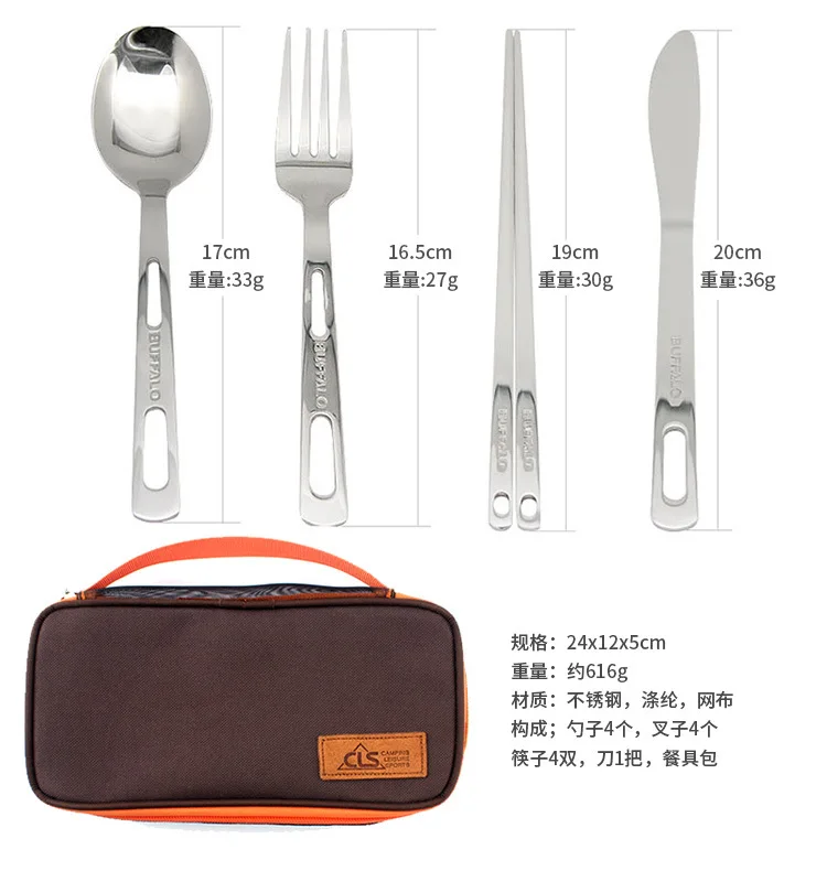Inoxidável ao ar Utensílios de Mesa Livre Churrasco Acampamento Grande Capacidade Faca Garfo Colher Pauzinhos Receber Bolsas 14 Pçs Aço 12 Louça para ar livre