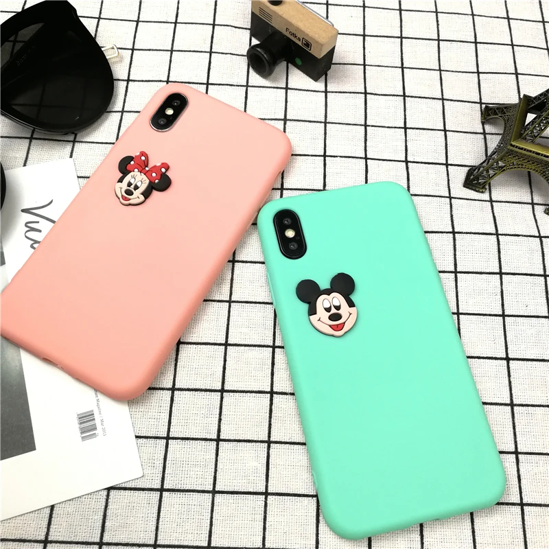 

Cute Anime Cartoon 3d Mickey Girl Phone Cover Case For Iphone X 10 8 7 6 6s Plus Color Candy Luxury Soft Silicone Coque Fundas