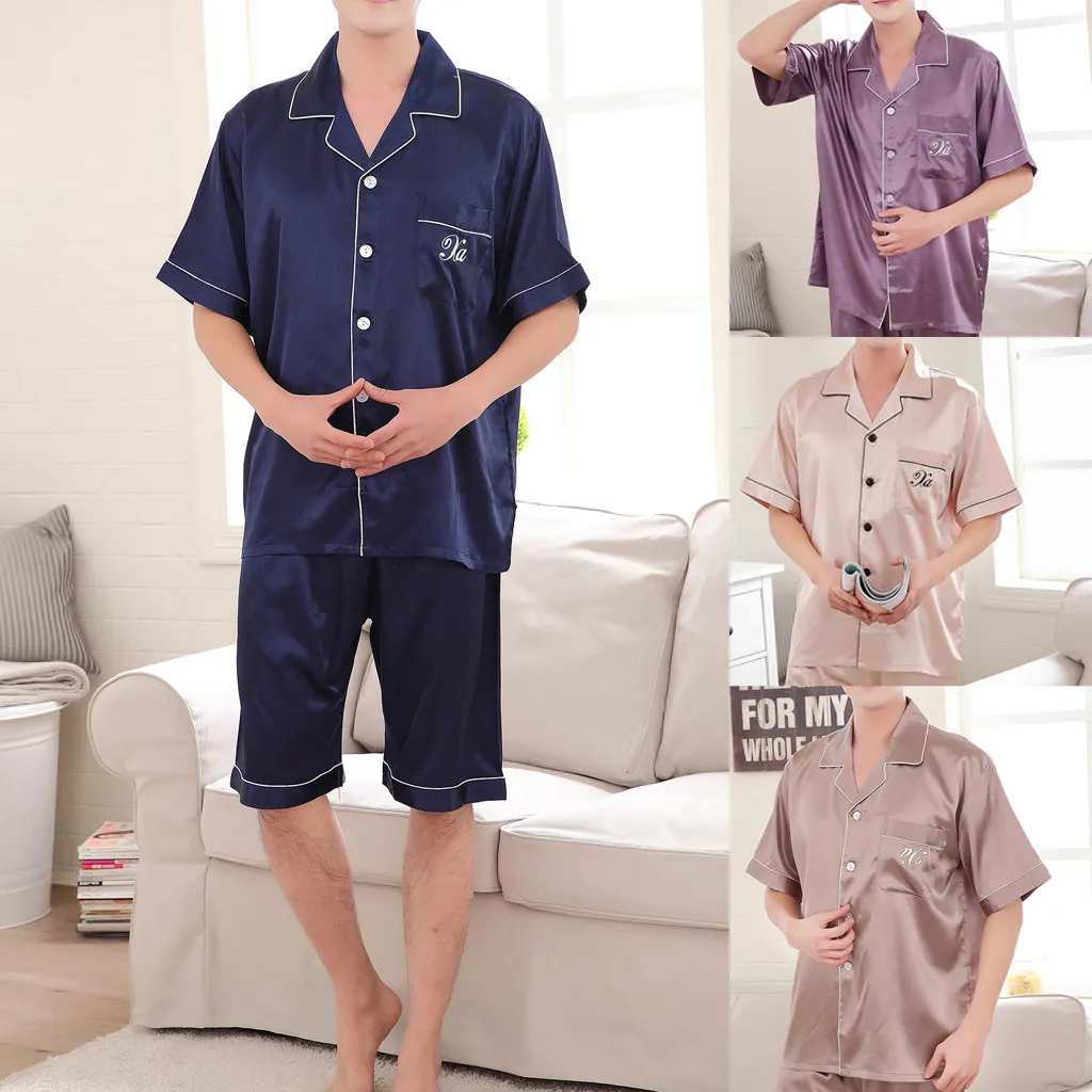 Men's Casual pijama hombre Spring Pure Color sleepwear men Home T-shirt& Shorts Male Pyjamas Set vetement