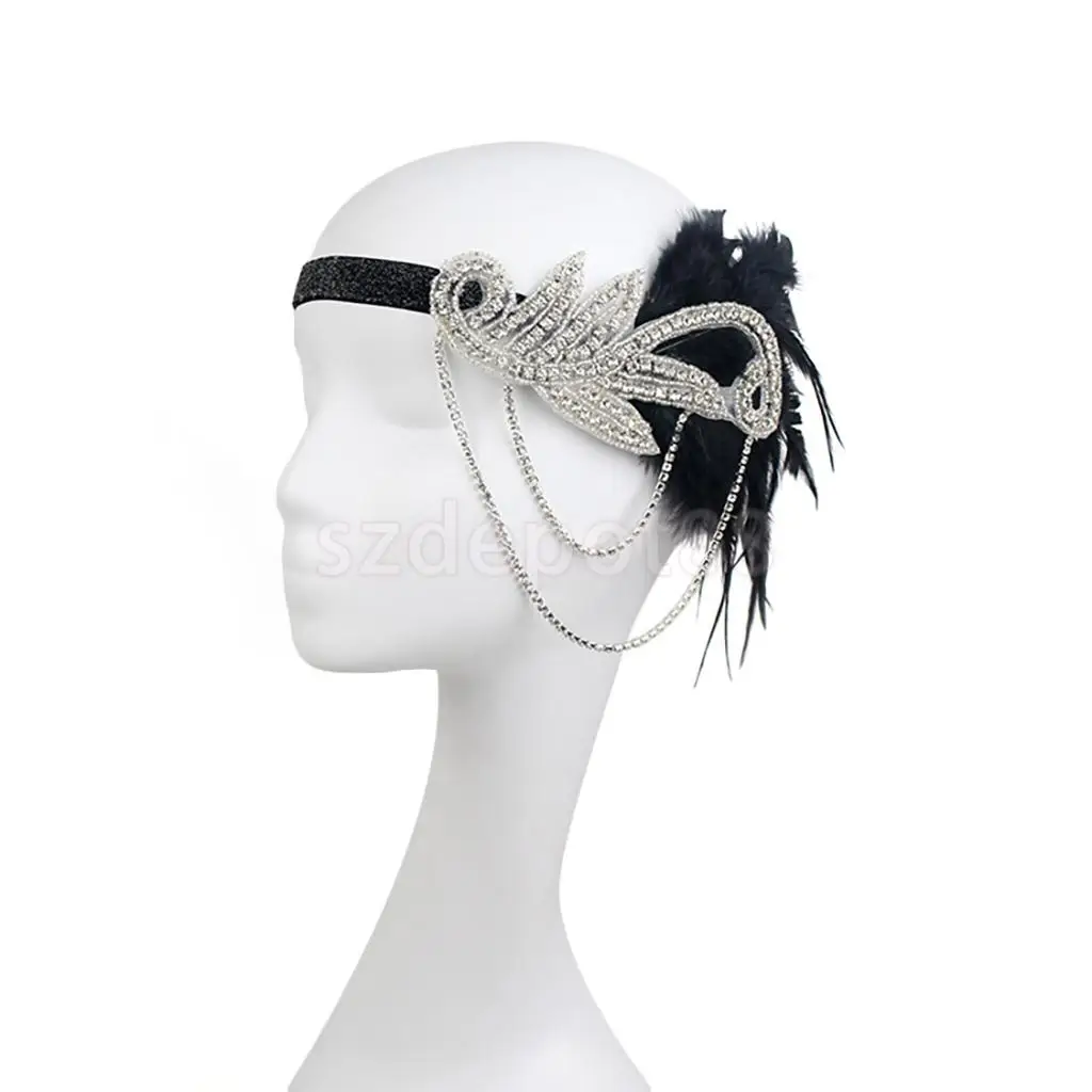 Vintage 1920s Feather Headband Wedding Bridal Headpiece Flapper Fancy Dress