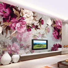 Фото обои Европейский стиль ручная роспись пион дерево зерна цветы Фреска гостиная ТВ диван настенная живопись для спальни домашний декор