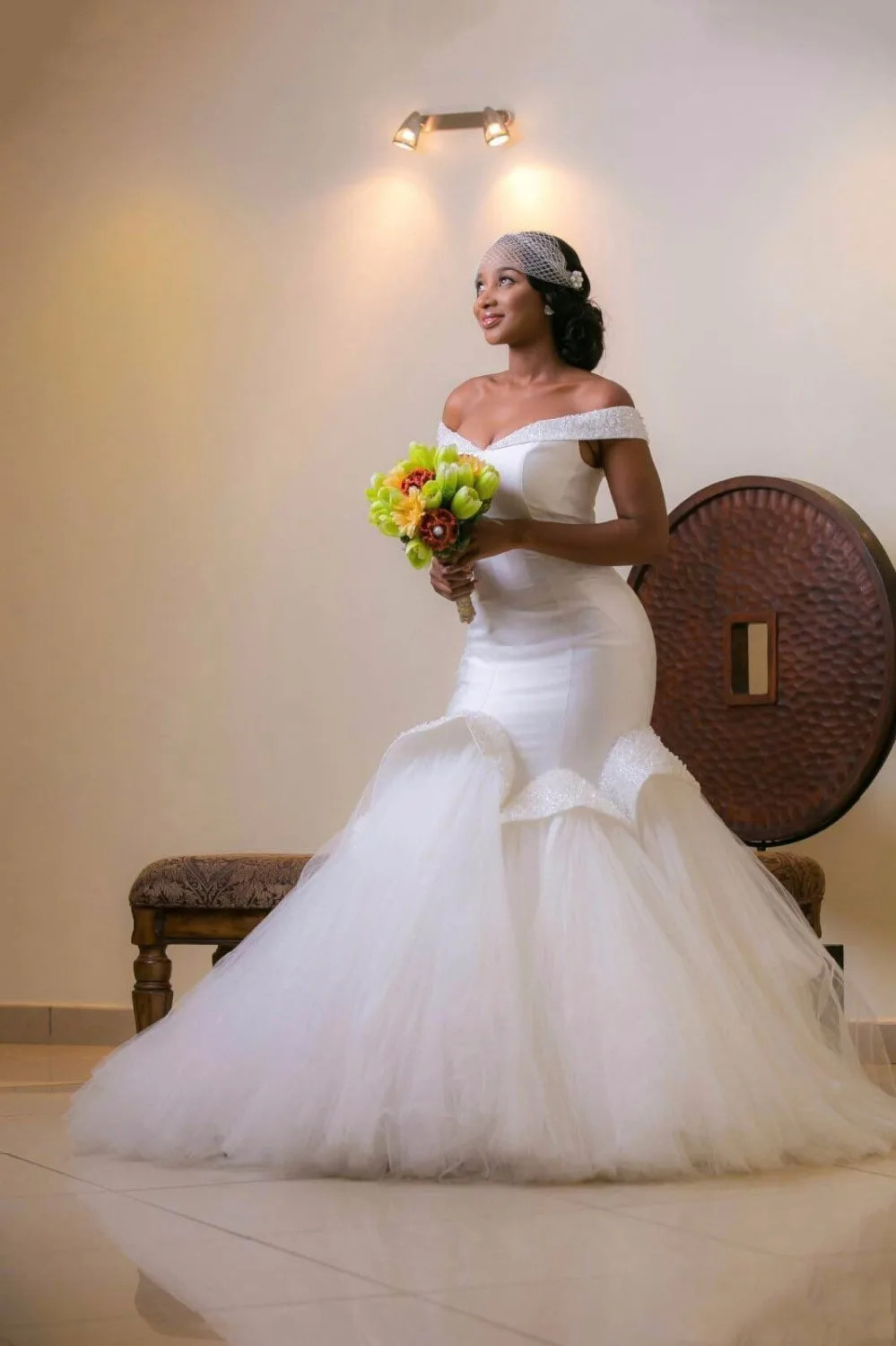 Sexy Off Shoulder African Wedding Gowns Mermaid Beaded Plus Size