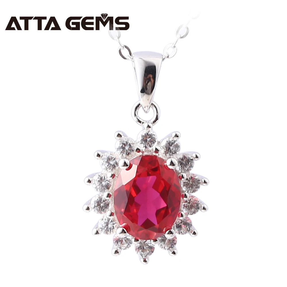 

Ruby Sterling Silver Pendant For Women 2.5 Carats Created Ruby Silver Pendant Wedding Engagement Lovely Romantic Silver Jewelry
