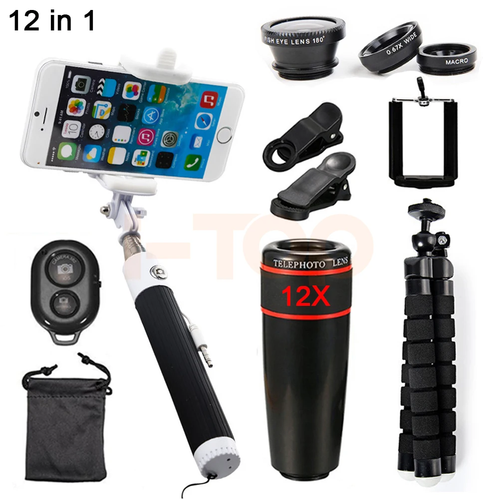 HD 12X зум телеобъектив Fisheye Широкий формат макро Lentes для iPhone сотовый телефон линзы