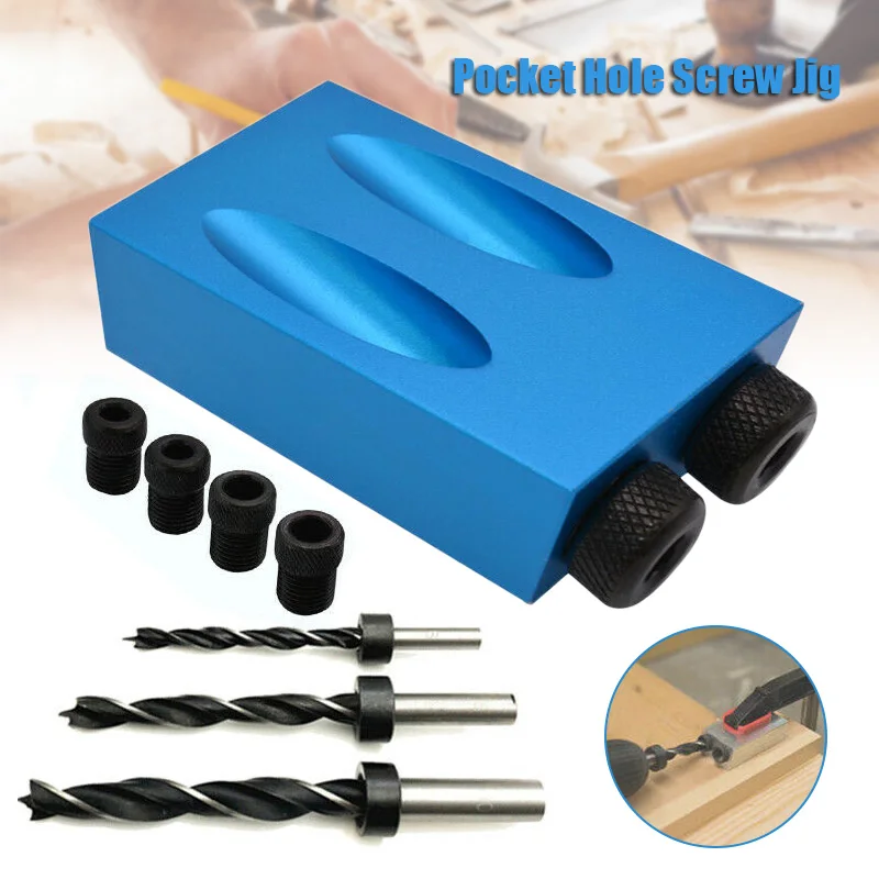 

1 Set 15 Degree Pocket Hole Screw Jig Locator with Dowel Drill Carpenters Wood Joint Kit Tool MJJ88