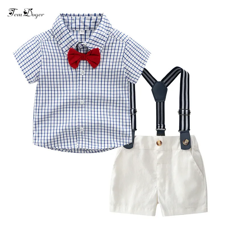 

Tem Doger Baby Boy Clothing Sets 2019 Summer Infant Newborn Boys Clothes Suit Shorts Sleeve Tops+Overalls 2PCS Outfits Bebes Boy