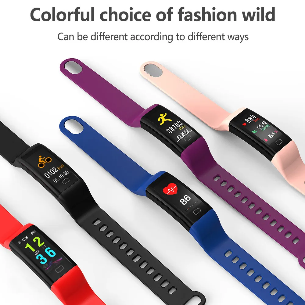 2019 Fshion design Men Women Fitness IP68 Waterproof index Color Screen Blood Pressure/Heart Rate Monitor Smart Bracelet Watch