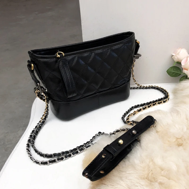 

2018 new Customized Elephant pattern genuine leather Diamond lattice chain bucket bag shoulder Slung handbag Cowhide Woman bags