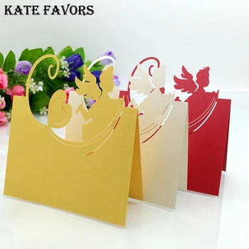 

50Pcs/Set Laser Cut Table Place Cards Colorful Paper Wedding Love Heart Name Place Cards Wedding Party Events Ornament
