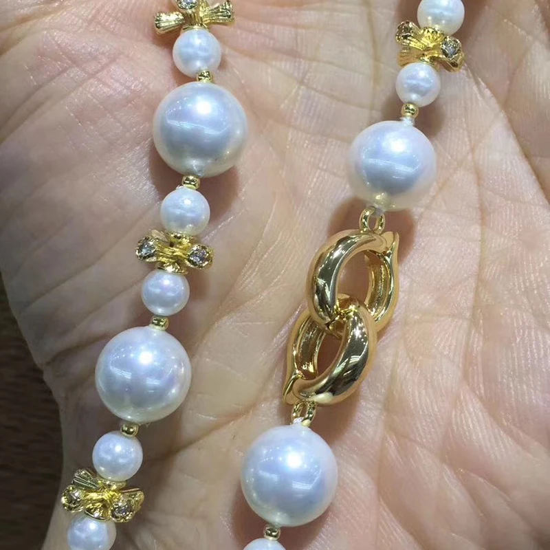 Sinya 14k gold filled Sweater chain Round Natural pearls strands long necklace for Women Girl Mum lover length 85cm dia  10-11mm (2)