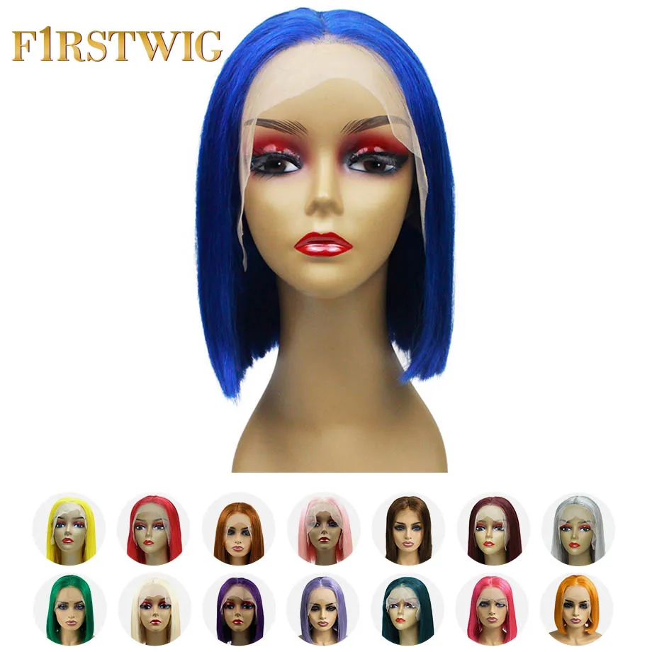 

FristWig Lace Front Human Hair Short Bob Wigs Lace Front Wig Multiple Colors Blonde 613 Pink Blue For Black Women Free Shipping