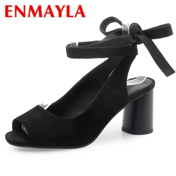 

ENMAYLA Kid Suede Basic Casual Woman Sandals 2019 Summer Women High Heel Sandals Size 34-39 LY1096